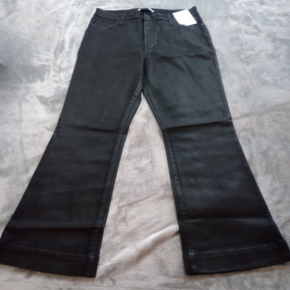 Nine‎ West High Rise Coated Kick Flare Denim Jeans Womens Size 12 Black Stretch